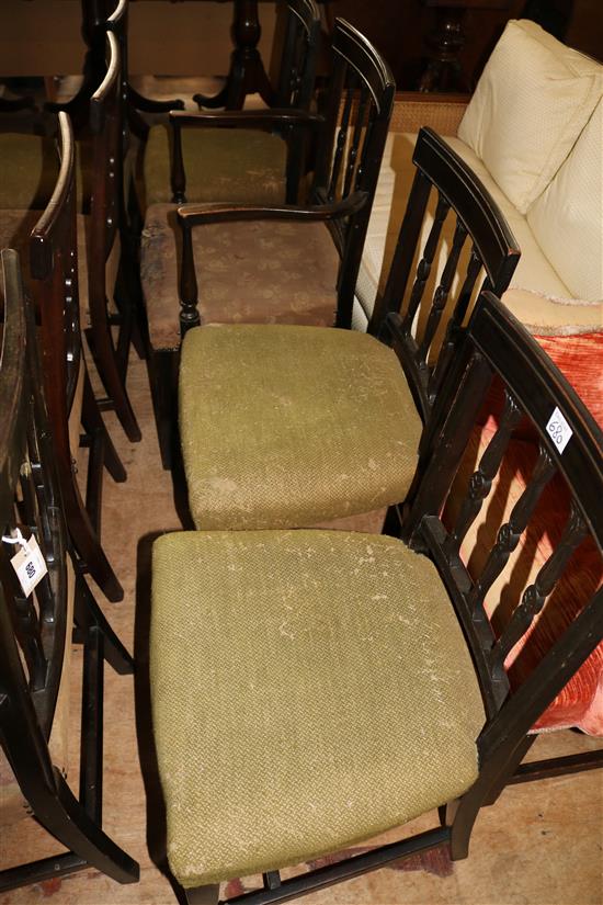 A set of eight Regency ebonised mahogany dining chairs,